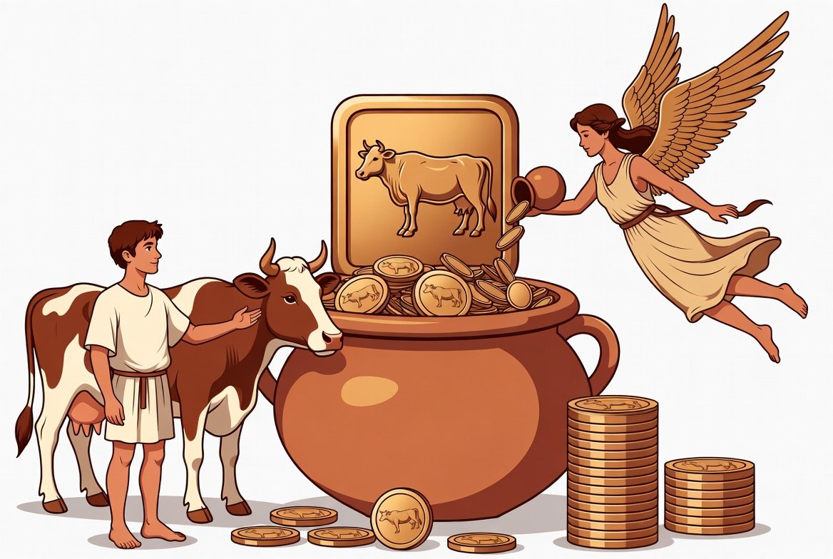 Pékunia, dérivé de pékus, le bétail. Première forme de richesse romaine.